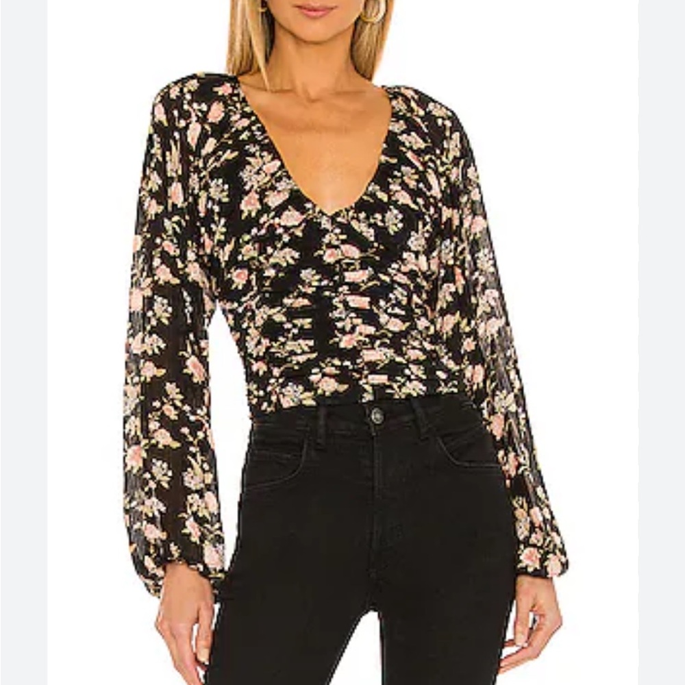 Free People Final Rose Blouse In Black Combo long sleeve gypsy coquette XL